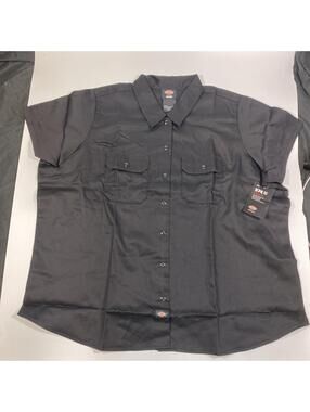 Dickies Women 2x Icon 574 Work Black Shirt Original Fit Plus Size Short Sleeve